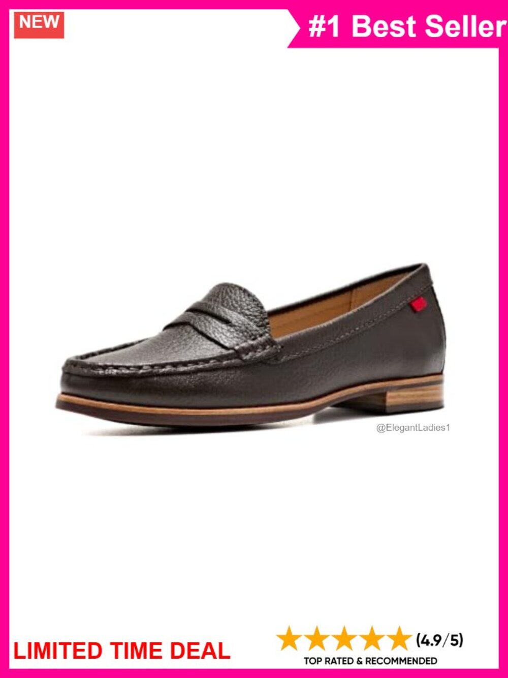 Patent Calf Leather Loafers Mocc-Stitched Padded Block Heel Everyday
